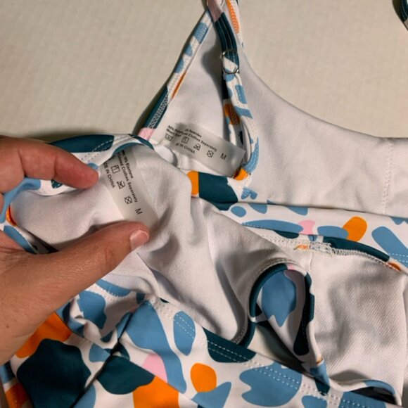 Women's 3 pc Sz Med Bikini Set‎ Top, Bottom & Cover Up Scarf Blue Orange Pink(I) - Picture 6 of 6